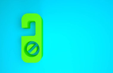 Yeşil Lütfen mavi arkaplanda izole edilmiş simgeyi rahatsız etmeyin. Otel Kapısı Askısı Etiketleri. Minimalizm kavramı. 3d illüstrasyon 3B canlandırma