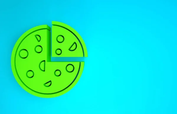 Zöld pizza ikon elszigetelt kék háttérrel. Gyorsétlap. Minimalizmus koncepció. 3d illusztráció 3D render — Stock Fotó