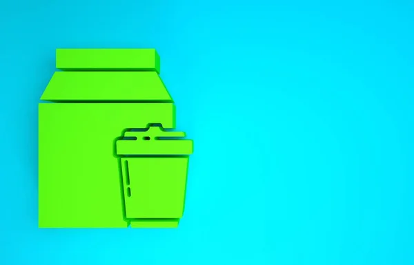 Grüne Online-Bestellung und Fast-Food-Lieferung auf blauem Hintergrund isoliert. Minimalismus-Konzept. 3D Illustration 3D Renderer — Stockfoto