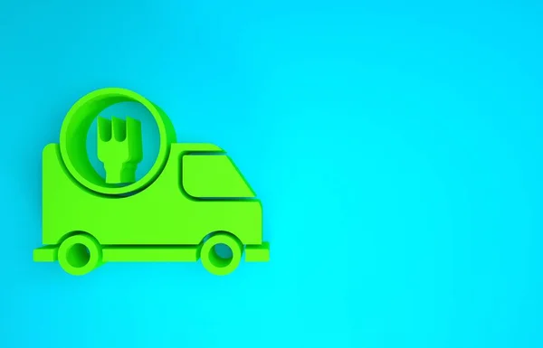 Verde Rápido alrededor de la entrega del reloj por el icono del coche aislado sobre fondo azul. Concepto minimalista. 3D ilustración 3D render —  Fotos de Stock