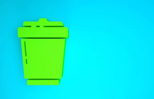 Tazza di caffè verde per andare icona isolata su sfondo blu. Concetto minimalista. Illustrazione 3d rendering 3D — Foto Stock