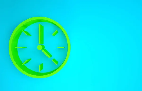 Icône Horloge verte isolée sur fond bleu. Symbole temporel. Concept de minimalisme. Illustration 3D rendu 3D — Photo