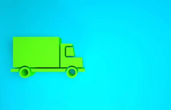 Grön leverans lastbil ikonen isolerad på blå bakgrund. Minimalistiskt koncept. 3D-återgivning för 3D — Stockfoto