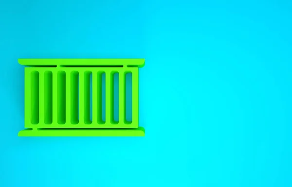 Icona Contenitore verde isolato su sfondo blu. Crane solleva un container con carico. Concetto minimalista. Illustrazione 3d rendering 3D — Foto Stock