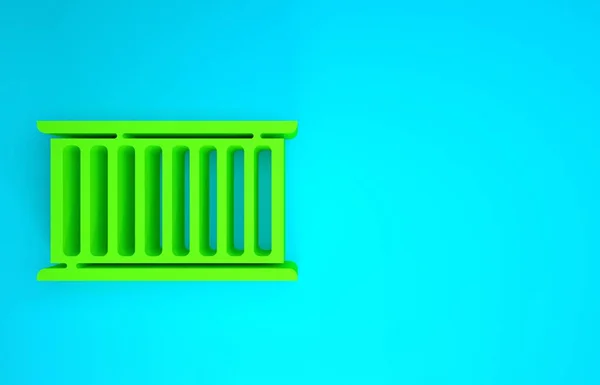 Grünes Container-Symbol auf blauem Hintergrund. Kran hebt Container mit Ladung an. Minimalismus-Konzept. 3D Illustration 3D Renderer — Stockfoto