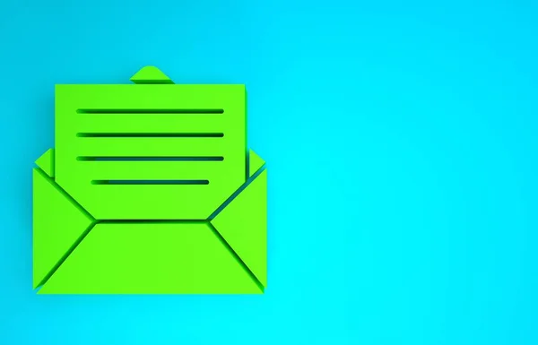 Groene Envelop pictogram geïsoleerd op blauwe achtergrond. E-mailbericht letter symbool. Minimalisme concept. 3d illustratie 3D renderen — Stockfoto