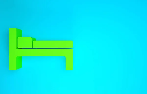 Green Bed Symbol isoliert auf blauem Hintergrund. Minimalismus-Konzept. 3D Illustration 3D Renderer — Stockfoto