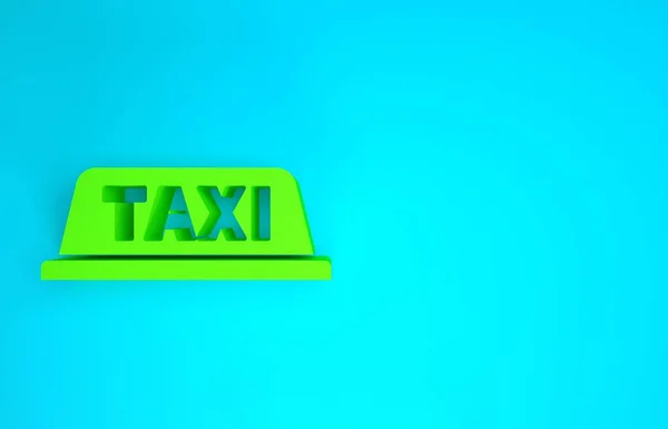Піктограма даху автомобіля Green Taxi ізольована на синьому фоні. Концепція мінімалізму. 3D ілюстрація 3D рендеринга — стокове фото