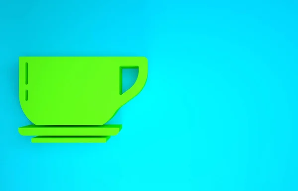 Ícone copo de café verde isolado no fundo azul. Uma chávena. Café quente. Conceito de minimalismo. 3D ilustração 3D render — Fotografia de Stock