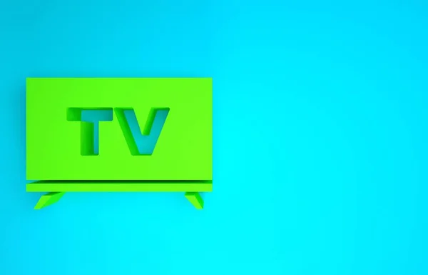 Mavi arkaplanda yeşil akıllı televizyon simgesi izole edildi. Televizyon tabelası. Minimalizm kavramı. 3d illüstrasyon 3B canlandırma — Stok fotoğraf