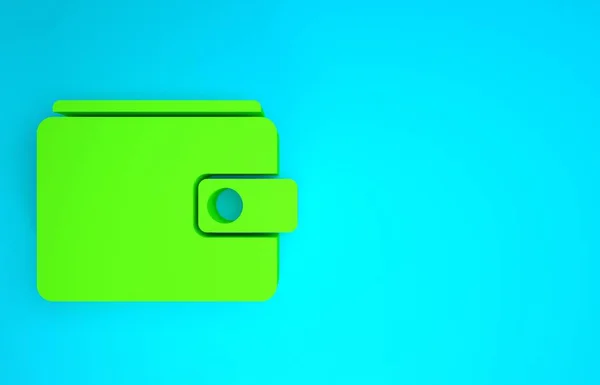 Groene portemonnee pictogram geïsoleerd op blauwe achtergrond. Een portemonnee icoon. Cash spaarsymbool. Minimalisme concept. 3d illustratie 3D renderen — Stockfoto