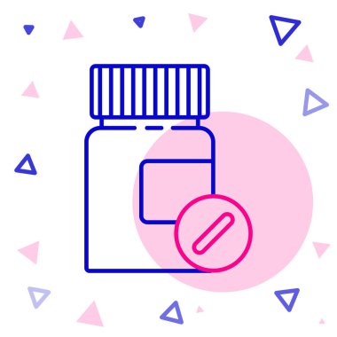 Hat ilacı şişesi ve beyaz arka planda izole edilmiş hap ikonu. Şişe hapı işareti. Eczane tasarımı. Renkli taslak konsepti. Vektör İllüstrasyonu.