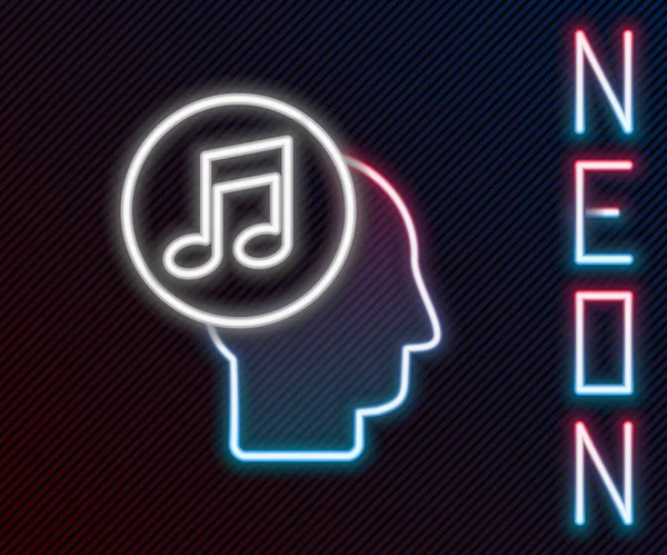 Glödande Neon Line Musikalisk Människans Huvud Ikon Isolerad Svart Bakgrund — Stock vektor