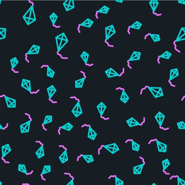 Kite simgesi çizgi simgesi siyah arkaplanda izole edilmiş. Vektör İllüstrasyonu.