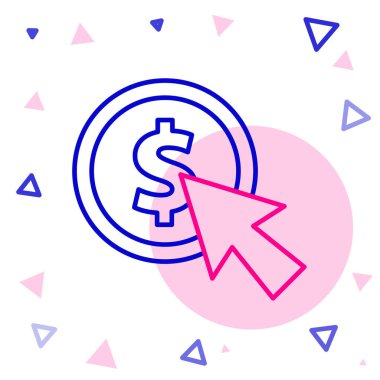 Satır İmleci ve sikke simgesi beyaz arkaplanda izole edildi. Dolar ya da USD sembolü. Nakit bankacılık tabelası. Renkli taslak konsepti. Vektör İllüstrasyonu.