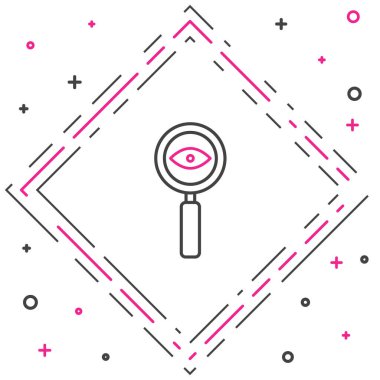 Beyaz arkaplanda izole edilmiş çizgi büyüteç simgesi. Arama, odaklanma, yakınlaştırma, iş sembolü. Renkli taslak konsepti. Vektör İllüstrasyonu.