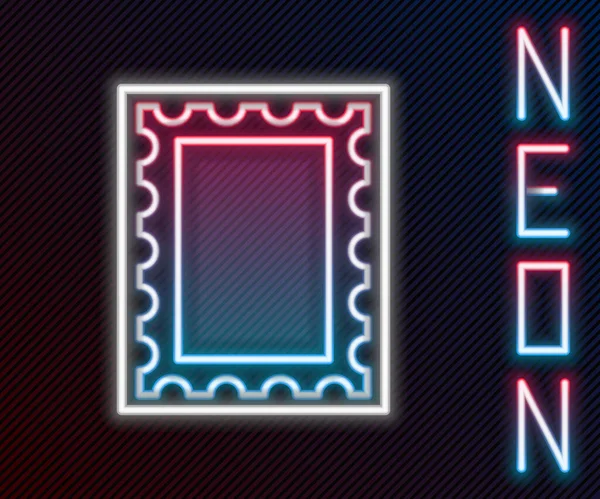 Žhnoucí Neonová Čára Ikona Poštovní Známky Izolovaná Černém Pozadí Barevný — Stockový vektor