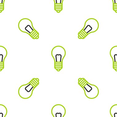 Fikir simgesi kavramına sahip çizgi lambası beyaz arkaplanda izole edilmiş kusursuz desen. Enerji ve fikir sembolü. İlham konsepti. Vektör İllüstrasyonu.