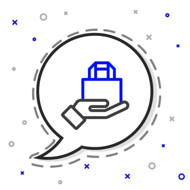 Çevrimiçi sipariş verme ve fast food dağıtım simgesi beyaz arka planda izole edildi. Renkli taslak konsepti. Vektör İllüstrasyonu.