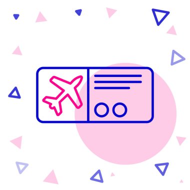 Line Airlines bilet ikonu beyaz arka planda izole edildi. Uçak bileti. Renkli taslak konsepti. Vektör İllüstrasyonu.