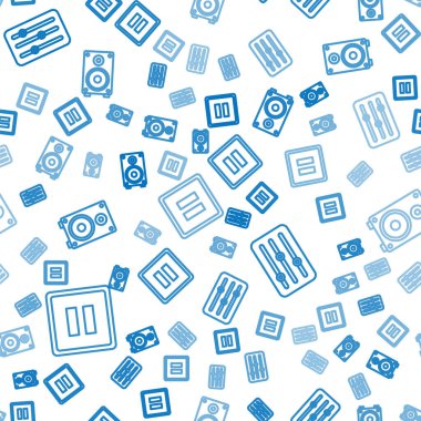 Satır Duraklat düğmesini, Ses Karıştırıcı kontrolörünü ve Stereo hoparlörünü kusursuz desene ayarla. Vektör.