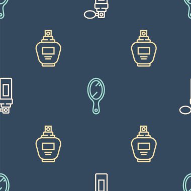 Parfüm hattını ve El aynasını kusursuz desene ayarlayın. Vektör.