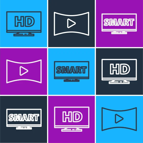 Ställ Linje Smart Display Med Video Skärmtv Med Smart Video — Stock vektor