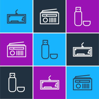 Satır Klavye, USB flash disk ve anten simgesiyle Radyo 'yu ayarla. Vektör.