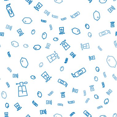 Parfüm, saç spreyi için sprey kutusu ve Lemon 'u kusursuz desenlere ayarlayın. Vektör.