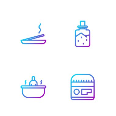 Krem ya da losyon kozmetik tüpü, küvet, kokulu spa çubuğu ve spa tuzu. Renk simgeleri. Vektör.