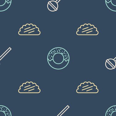 Lollipop, Taco, tortilla ve donut 'ı kusursuz desenlere ayarlayın. Vektör.