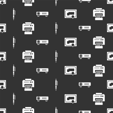 Sertifika şablonu, Yazıcı, Kalem ve Film, film, medya projektörünü kusursuz desen üzerine ayarla. Vektör.