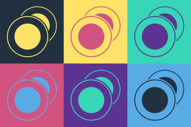 Pop sanat tabağı simgesi renk arkaplanında izole edildi. Çatal bıçak sembolü. Restoran tabelası. Vektör İllüstrasyonu.