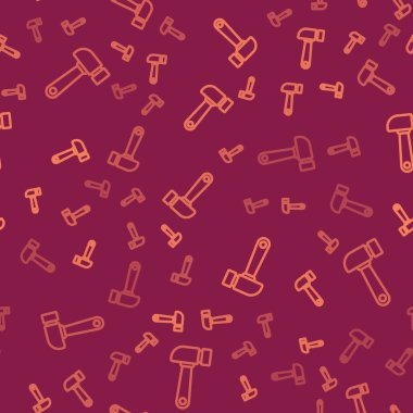 Kahverengi çizgi çekiç simgesi kırmızı arkaplanda izole edilmiş. Tamir için bir araç. Vektör İllüstrasyonu.