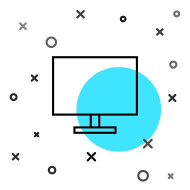 Siyah çizgi bilgisayar ekranı ekranı simgesi beyaz arkaplanda izole edildi. Elektronik cihaz. Ön manzara. Rastgele dinamik şekiller. Vektör İllüstrasyonu.