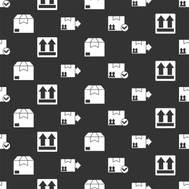 Paket kutusunu işaretli olarak ayarlayın, bu tarafı yukarıda, karton kutu ve karton kutunun üzerinde trafik sembolü var. Vektör.