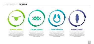 Set Woman panties, Sex shop, Dildo vibrator and Dildo vibrator. Business infographic template. Vector.