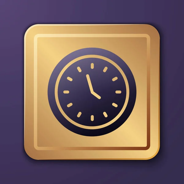 Lila Uhr Symbol Isoliert Auf Violettem Hintergrund Zeitsymbol Goldener Quadratischer — Stockvektor