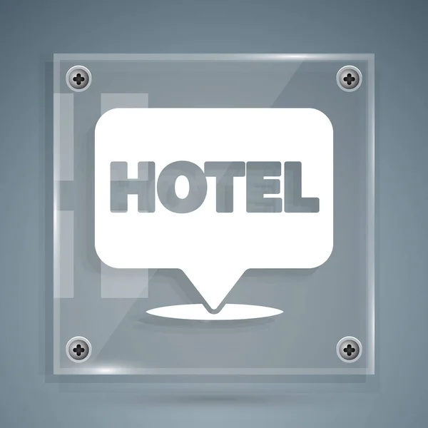 Ikona Hotelu White Location Szarym Tle Symbol Koncepcyjny Hotelu Hostelu — Wektor stockowy