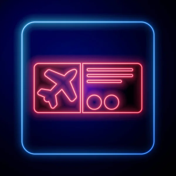Leuchtendes Neonfarbenes Airline Ticketsymbol Auf Blauem Hintergrund Flugticket Vektorillustration — Stockvektor