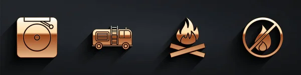 Définir Sonnerie Alarme Camion Pompiers Feu Camp Pas Icône Feu — Image vectorielle