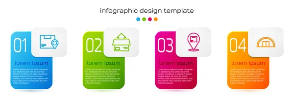 Definir Linha Localização Com Caixa Papelão Carton Armazém Modelo Infográfico — Vetor de Stock