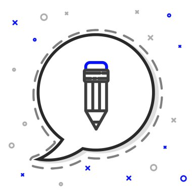 Silgi simgesine sahip satır kalem beyaz arkaplanda izole edildi. Çizim ve eğitim araçları. Okul sembolü. Renkli taslak konsepti. Vektör İllüstrasyonu.