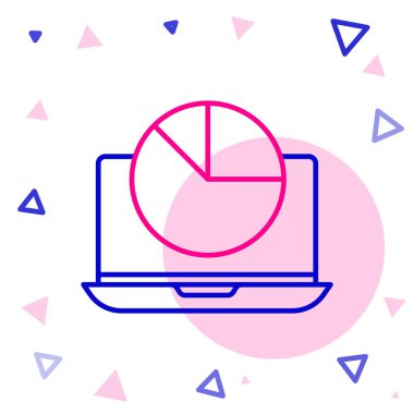 Grafik çizelgesi simgesine sahip dizüstü bilgisayar beyaz arkaplanda izole edildi. Metin dosya simgesini rapor et. Muhasebe tabelası. Denetim, analiz, planlama. Renkli taslak konsepti. Vektör İllüstrasyonu.