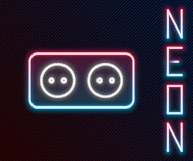 Parlayan neon hattı elektrik çıkış simgesi siyah arkaplanda izole edildi. Elektrik prizi. Rosette sembolü. Renkli taslak konsepti. Vektör İllüstrasyonu.