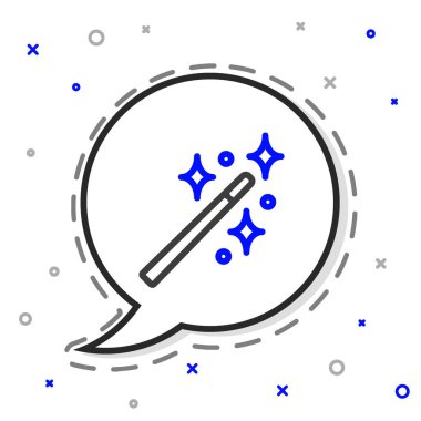 Çizgi Sihirli değnek simgesi beyaz arkaplanda izole edildi. Yıldız şeklinde sihirli aksesuar. Sihirli güç. Renkli taslak konsepti. Vektör İllüstrasyonu.