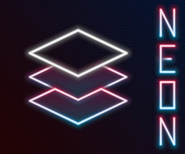 Parlayan neon çizgi tabaka simgesi siyah arkaplanda izole edildi. Renkli taslak konsepti. Vektör İllüstrasyonu.