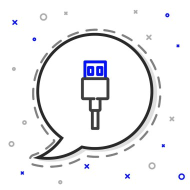 Beyaz arkaplanda USB hat kablosu simgesi izole edildi. PC ve mobil cihazlar için bağlantı ve soketler. Renkli taslak konsepti. Vektör İllüstrasyonu.