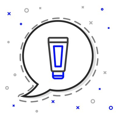 Beyaz arkaplanda çizgi kremi ya da losyon kozmetik tüp simgesi izole edilmiş. Erkekler için vücut bakım ürünleri. Renkli taslak konsepti. Vektör İllüstrasyonu.