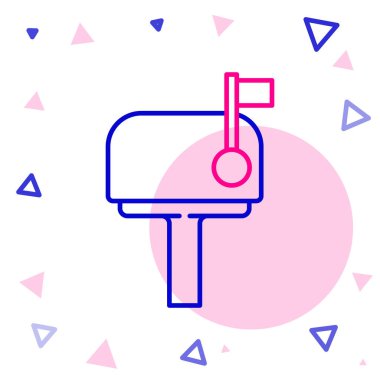 Satır posta kutusu simgesi beyaz arkaplanda izole edildi. Posta kutusu simgesi. Posta kutusunda bayrak var. Renkli taslak konsepti. Vektör İllüstrasyonu.